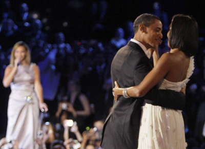 Barack and Michelle Obama dance the first dance, at the first inaugural ball